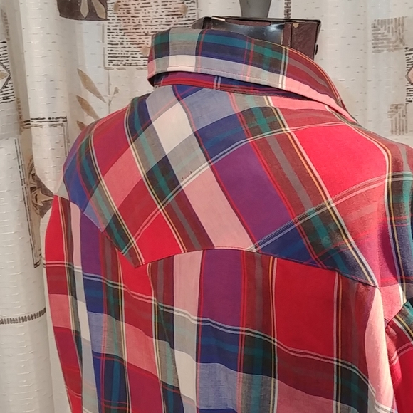 Vintagr Wrangler Red Plaid Western Shirt - Picture 4 of 8